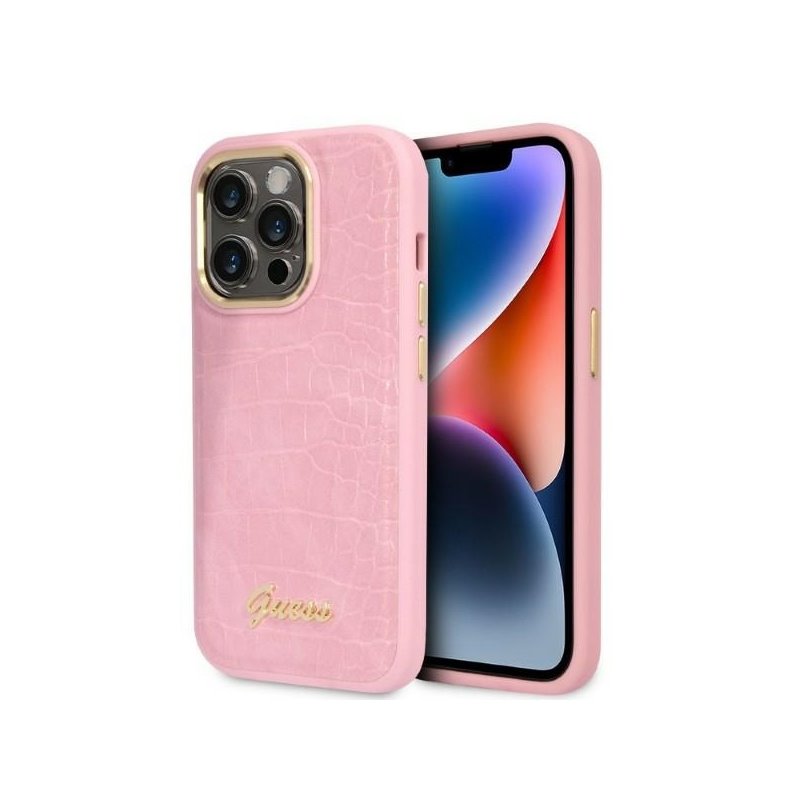 Guess iPhone 14 Pro pink hardcase Croco Collection
