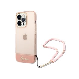 Guess iPhone 14 Pro pink hardcase Translucent Pearl Strap