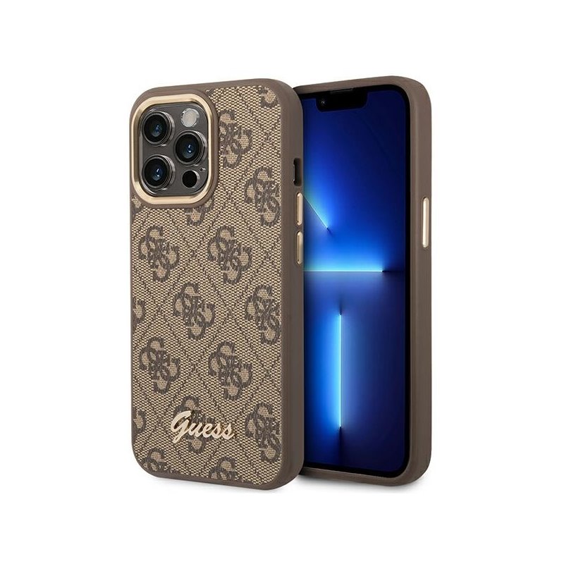 Guess iPhone 14 Pro brown hardcase 4G Vintage Gold Logo