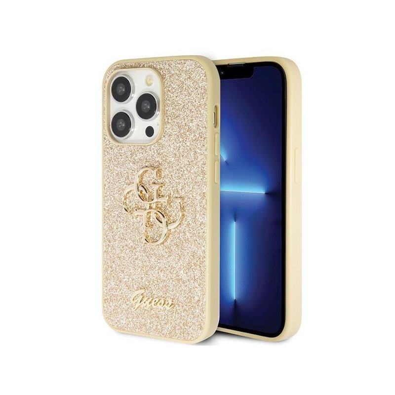 Guess iPhone 14 Pro gold hardcase Glitter Script Big 4G Guess iPhone 14 Pro gold hardcase Glitter Script Big 4G