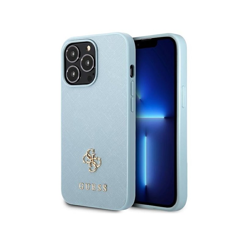 Guess iPhone 13 Pro Max blue hardcase Saffiano 4G Small Metal Logo