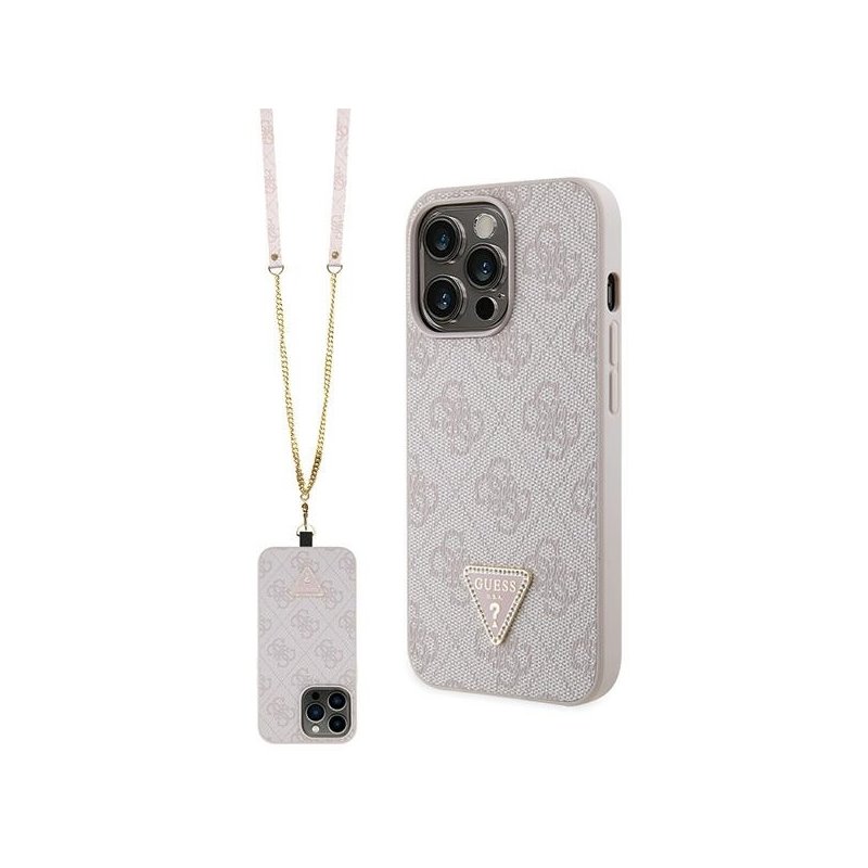 Guess iPhone 13 Pro Max pink hardcase Crossbody 4G Metal Logo