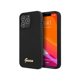 Guess iPhone 13 Pro Max black hardcase Silicone Script Gold Logo