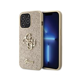 Guess iPhone 13 Pro Max gold hardcase Glitter Script Big 4G
