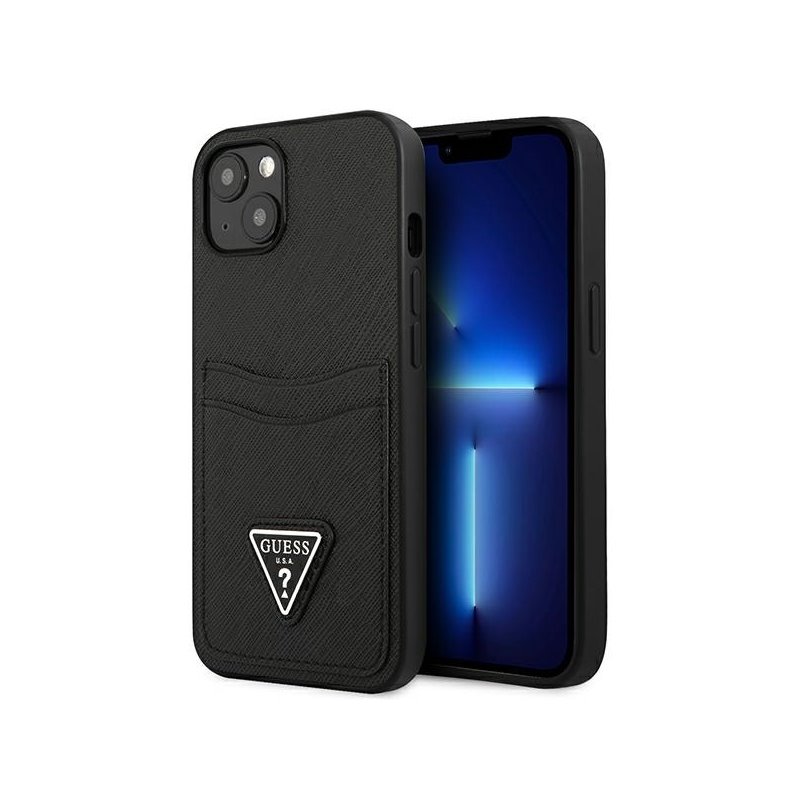Guess iPhone 13 mini black hardcase SaffianoTriangle Logo Cardslot