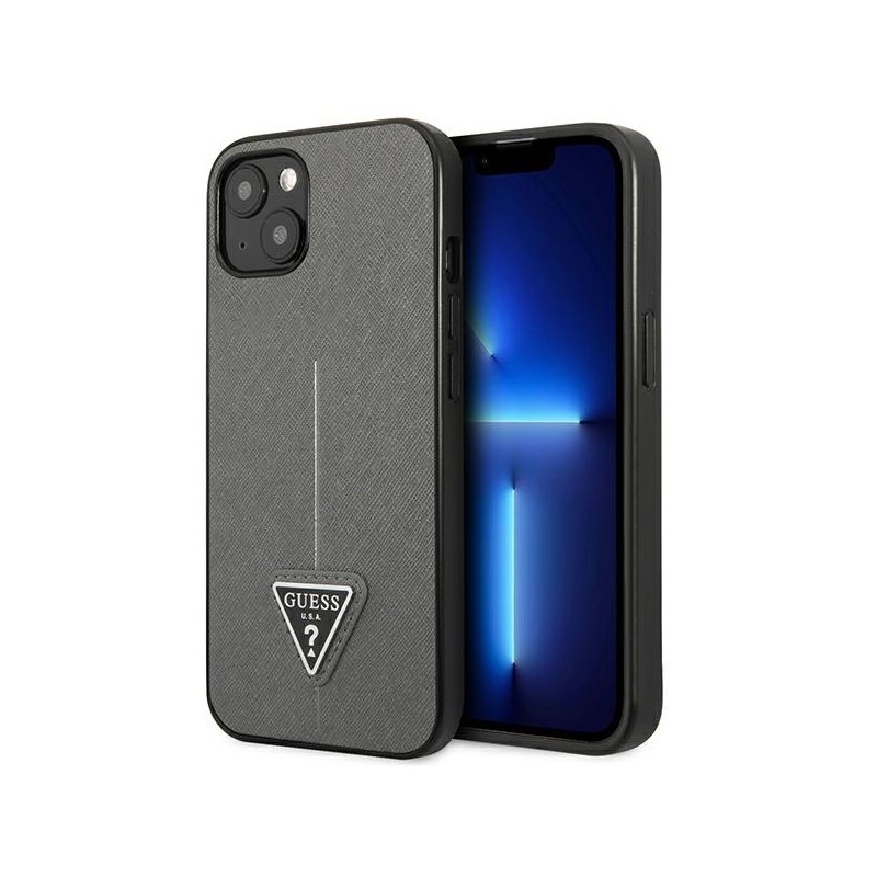 Guess iPhone 13 mini silver hardcase SaffianoTriangle Logo
