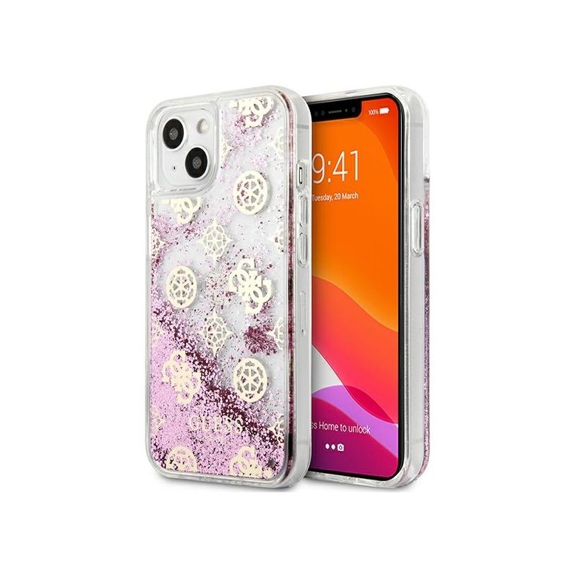 Guess iPhone 13 mini pink hardcase Peony Liquid Glitter Guess iPhone 13 mini pink hardcase Peony Liquid Glitter