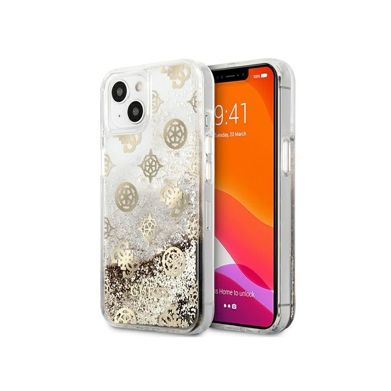 Guess iPhone 13 mini gold hardcase Peony Liquid Glitter Guess iPhone 13 mini gold hardcase Peony Liquid Glitter