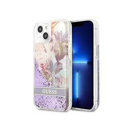 Guess iPhone 13 mini purple hardcase Flower Liquid Glitter