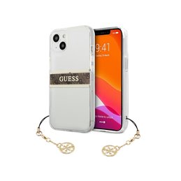 Guess iPhone 13 mini Transparent hardcase 4G Brown Strap Charm
