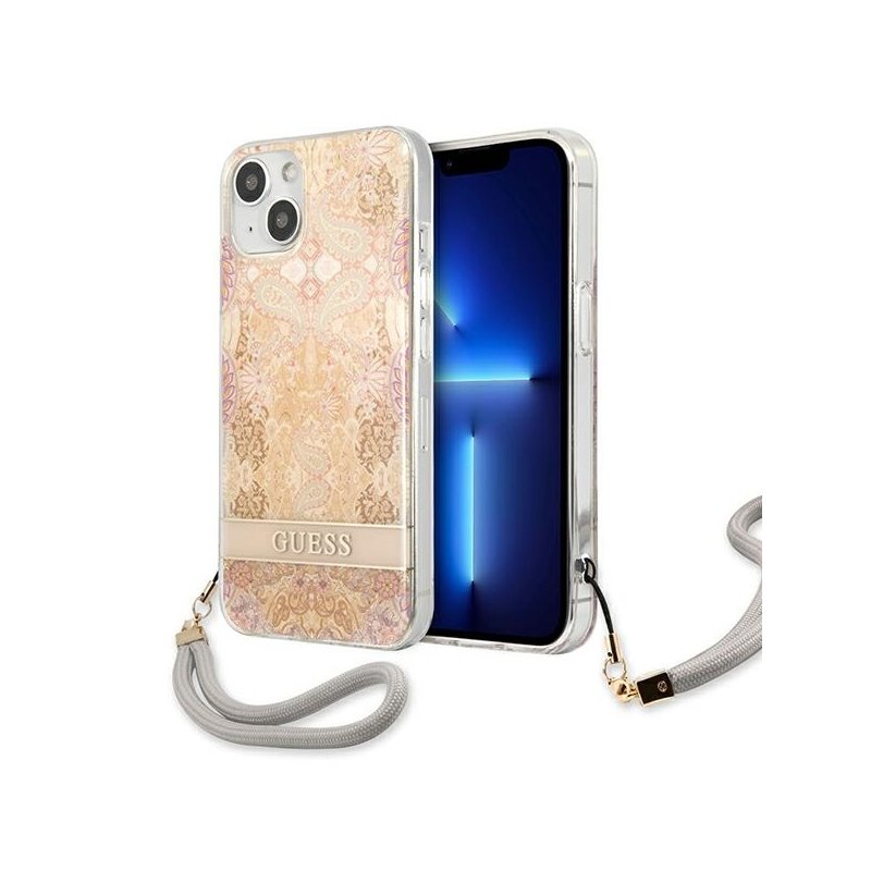 Guess iPhone 13 mini gold hardcase Flower Strap Guess iPhone 13 mini gold hardcase Flower Strap