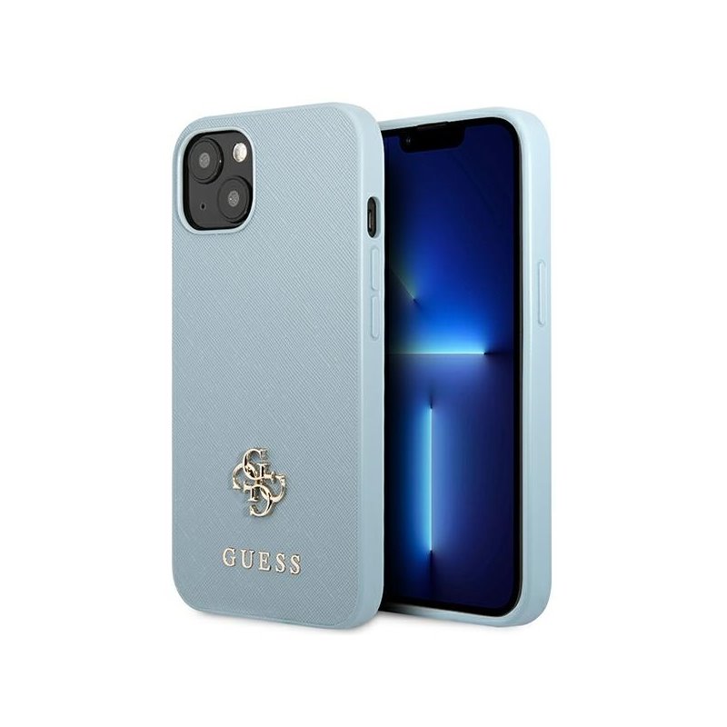 Guess iPhone 13/14/15 blue hardcase Saffiano 4G Small Metal Logo
