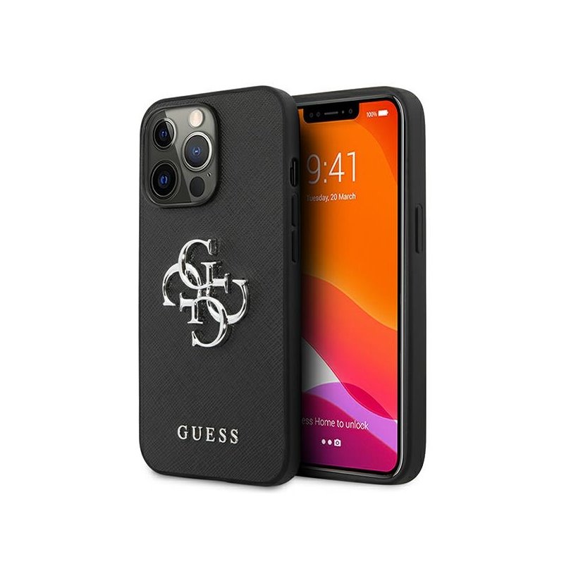 Guess iPhone 13/13 Pro black hardcase Saffiano 4G Metal Logo