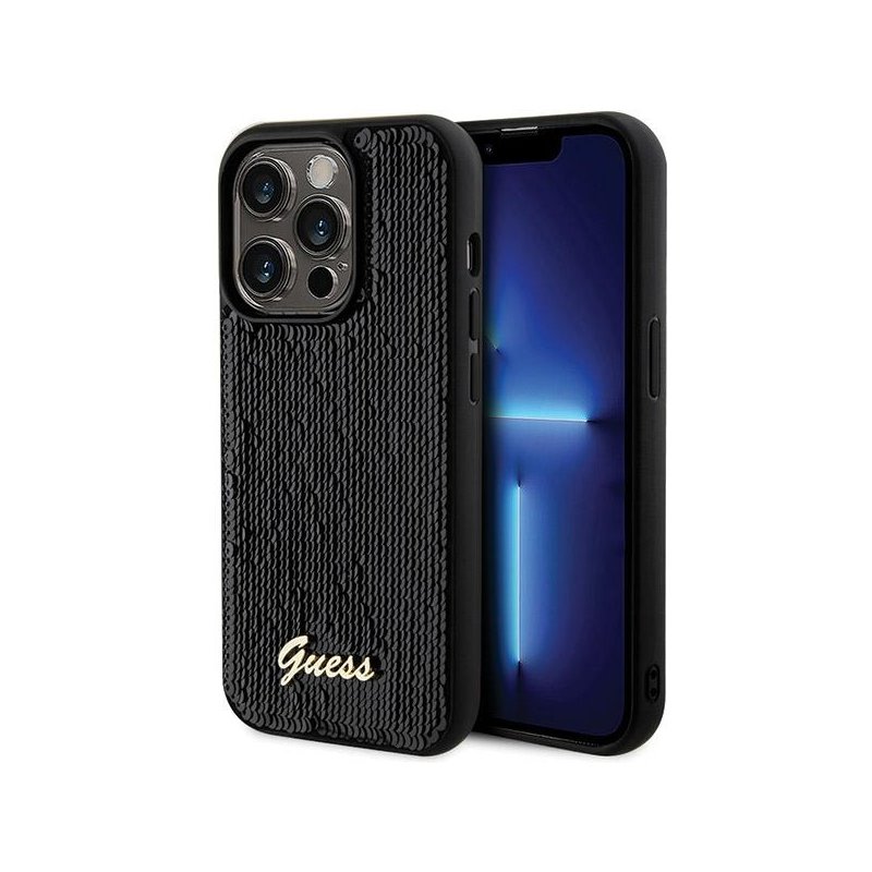 Guess iPhone 13/13 Pro black hardcase Sequin Script Metal