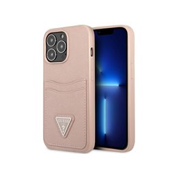 Guess iPhone 13/13 Pro pink hardcase SaffianoTriangle Logo Cardslot