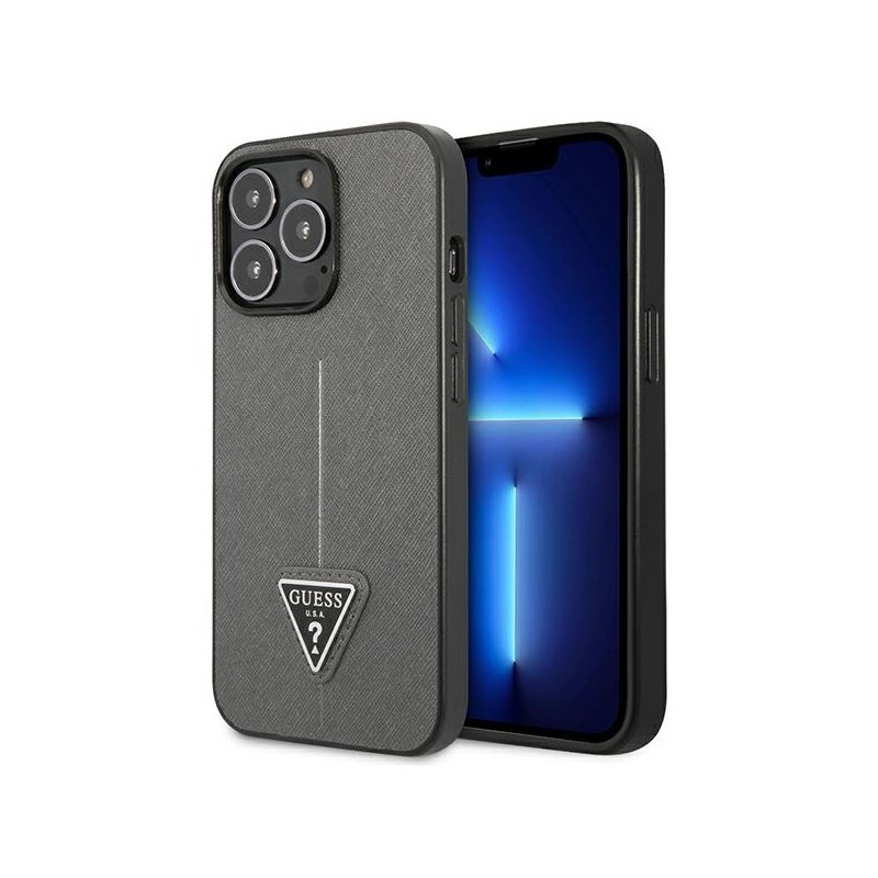 Guess iPhone 13/13 Pro silver hardcase SaffianoTriangle Logo Guess iPhone 13/13 Pro silver hardcase SaffianoTriangle Logo