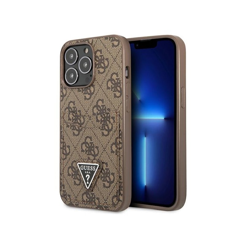 Guess iPhone 13/13 Pro brown hardcase 4G Triangle Logo Cardslot Guess iPhone 13/13 Pro brown hardcase 4G Triangle Logo Cardslot