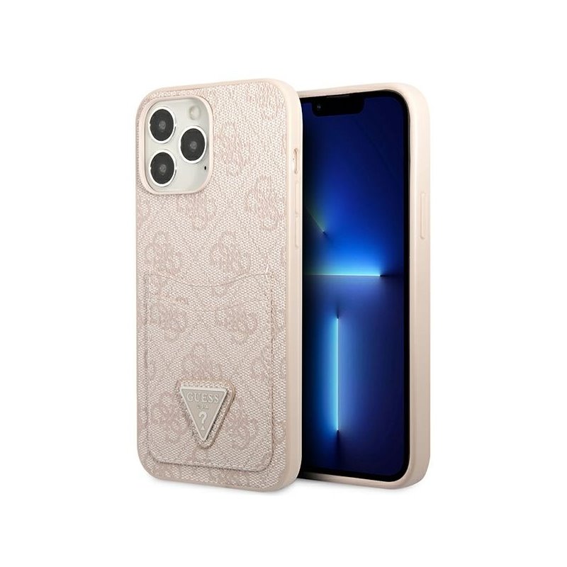 Guess iPhone 13/13 Pro pink hardcase 4G Triangle Logo Cardslot