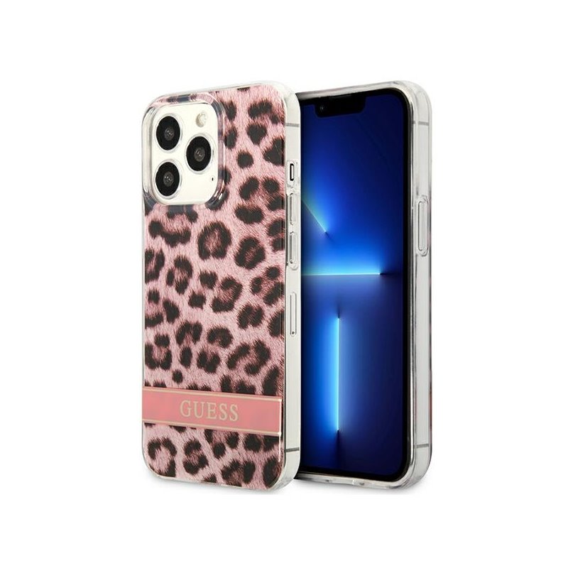 Guess iPhone 13/13 Pro pink hardcase Leopard Guess iPhone 13/13 Pro pink hardcase Leopard