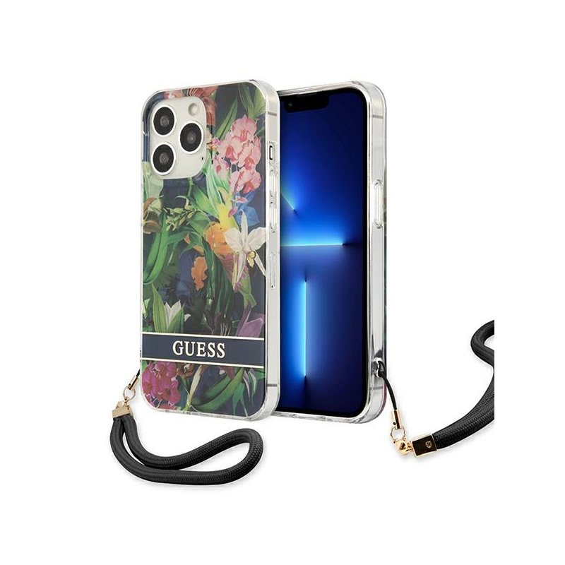 Guess iPhone 13/13 Pro blue hardcase Flower Strap Guess iPhone 13/13 Pro blue hardcase Flower Strap