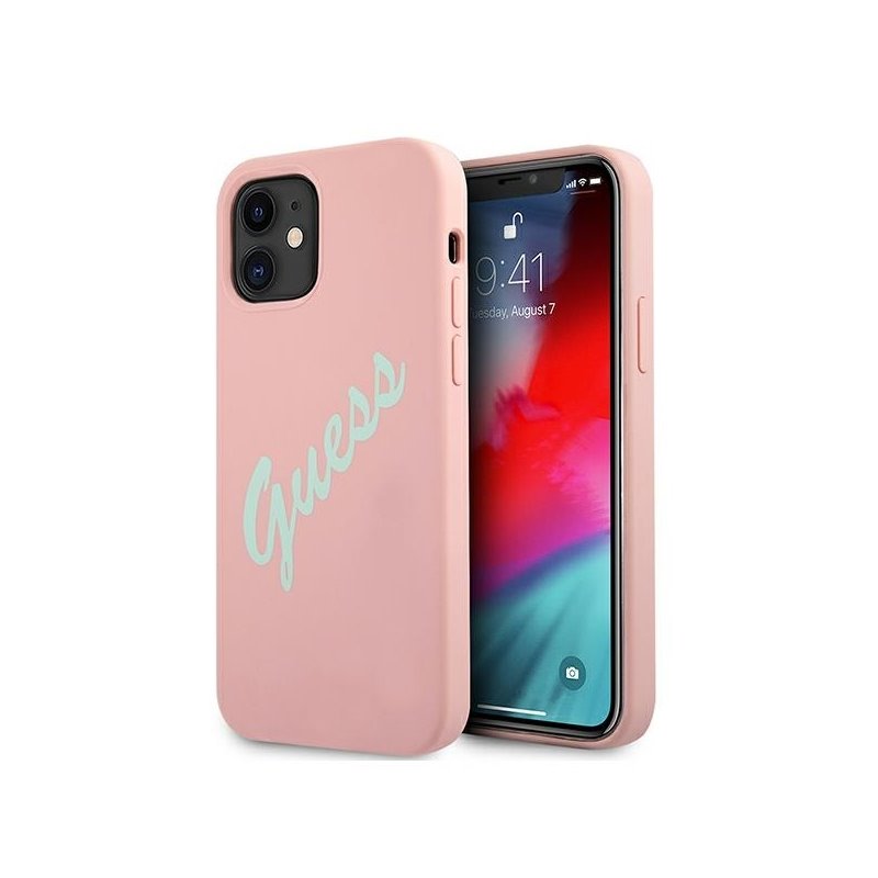 Guess iPhone 12 mini green pink hardcase Silicone Vintage Guess iPhone 12 mini green pink hardcase Silicone Vintage