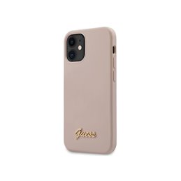 Guess iPhone 12 mini light pink hardcase Silicone Script Gold Logo