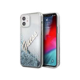 Guess iPhone 12 mini blue hardcase Glitter Vintage Script