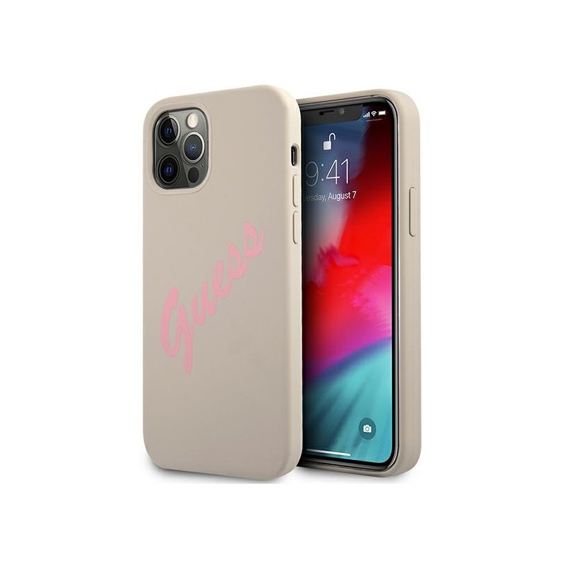 Guess iPhone 12/12 Pro grey pink hardcase Silicone Vintage Guess iPhone 12/12 Pro grey pink hardcase Silicone Vintage