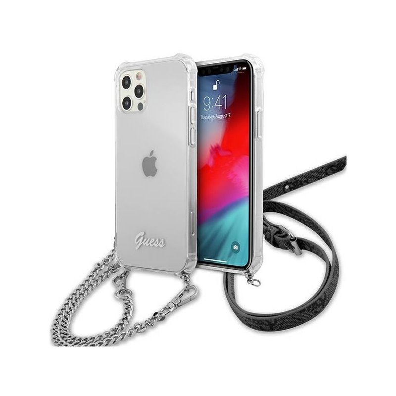Guess iPhone 12/12 Pro Transparent hardcase 4G Silver Chain