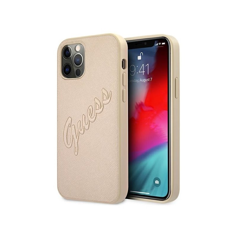 Guess iPhone 12 Pro Max gold hardcase Saffiano Vintage Script Guess iPhone 12 Pro Max gold hardcase Saffiano Vintage Script