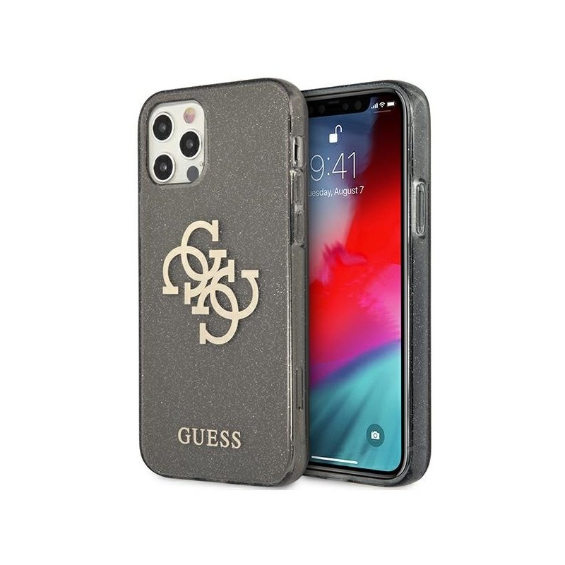 Guess iPhone 12 Pro Max black hardcase Glitter 4G Big Logo