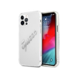 Guess iPhone 12 Pro Max Transparent hardcase Vintage Script Silver