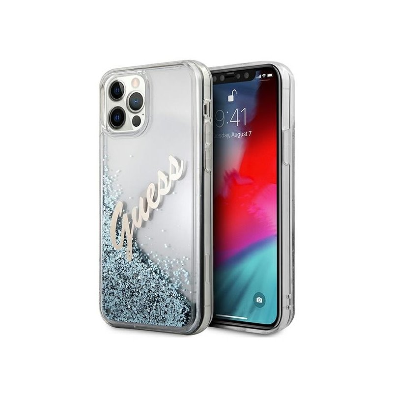 Guess iPhone 12 Pro Max blue hardcase Glitter Vintage Script