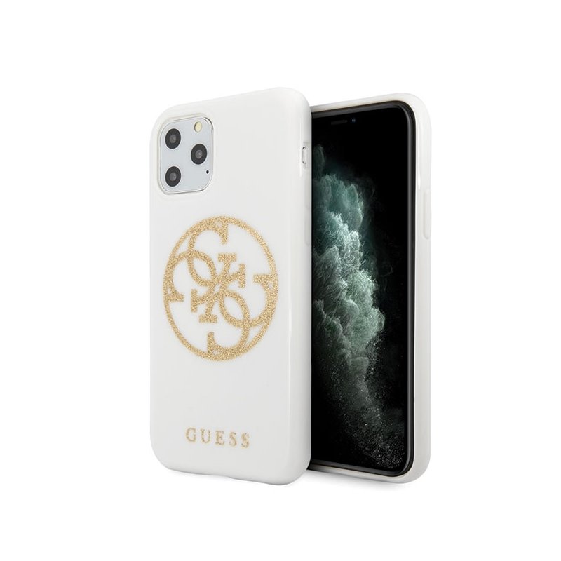 Guess iPhone 11 Pro Max white hardcase Glitter 4G Circle Logo Guess iPhone 11 Pro Max white hardcase Glitter 4G Circle Logo