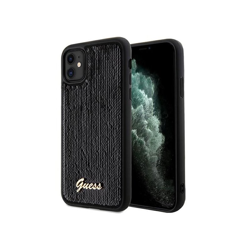 Guess iPhone Xr/11 black hardcase Sequin Script Metal Guess iPhone Xr/11 black hardcase Sequin Script Metal