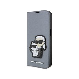 Karl Lagerfeld iPhone 14 Pro Max bookcase silver Saffiano Karl & Choupet