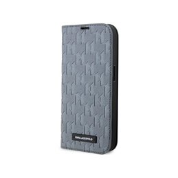 Karl Lagerfeld iPhone 14 Pro Max bookcase silver Saffiano Monogram
