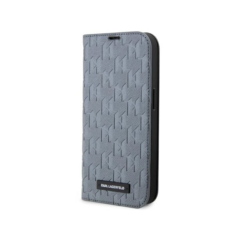 Karl Lagerfeld iPhone 14 Pro Max bookcase silver Saffiano Monogram