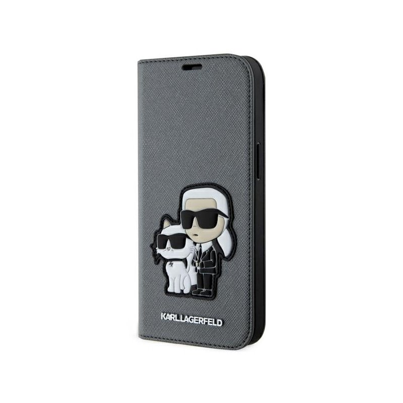 Karl Lagerfeld iPhone 13/14/15 bookcase silver Saffiano Karl & Choup