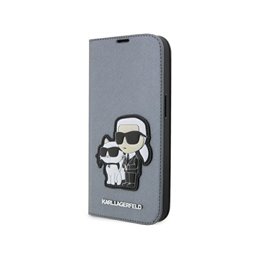 Karl Lagerfeld iPhone 14 Pro bookcase silver Saffiano Karl & Choupette