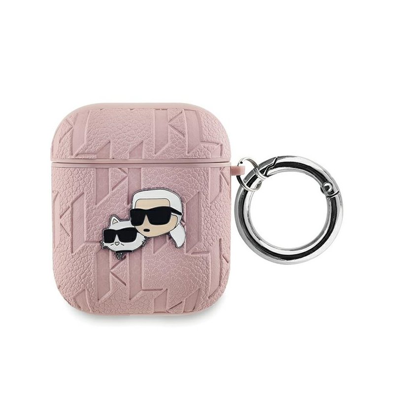 Karl Lagerfeld AirPods 1/2 cover pink Monogram Karl & Choupette Head