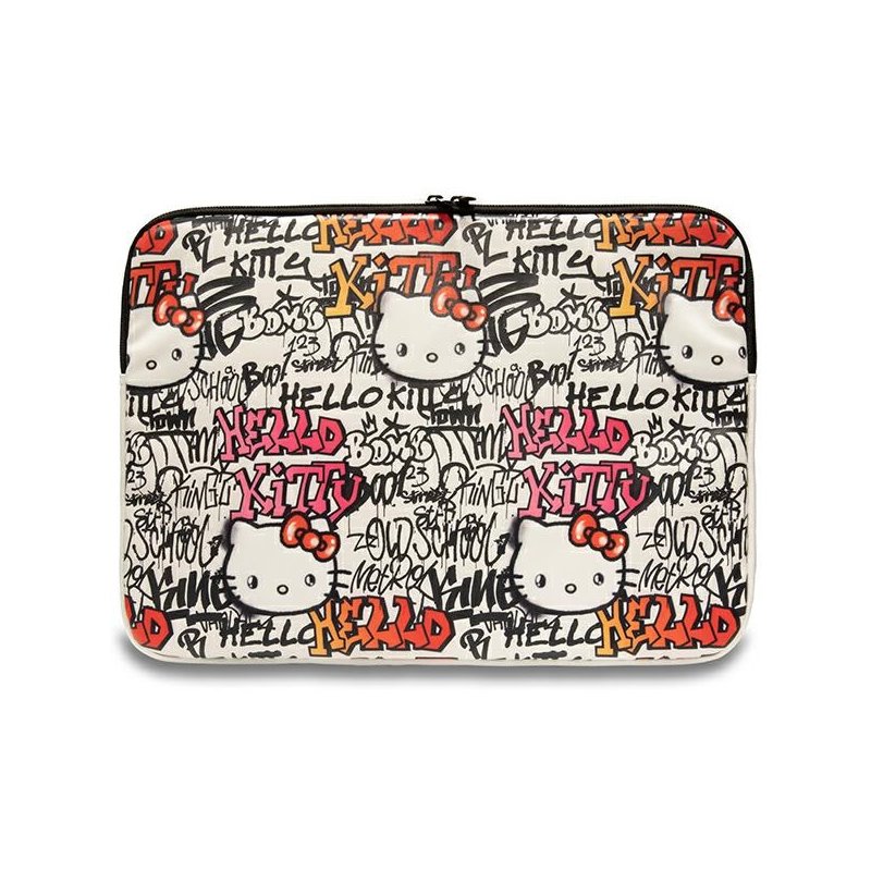 Hello Kitty Sleeve 14 beige Zip PU Tags Graffiti