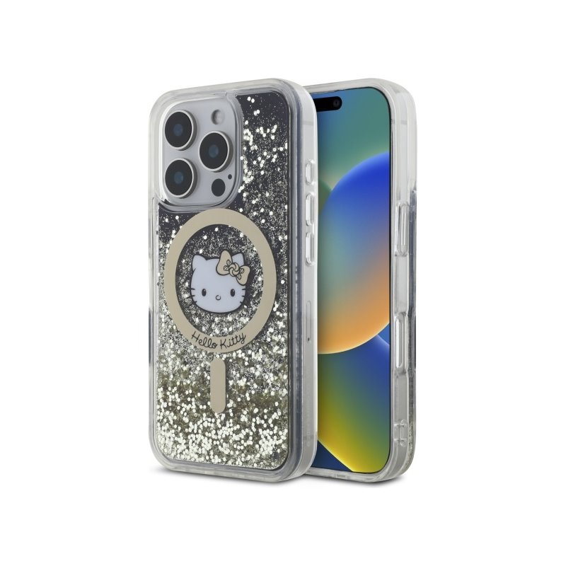 Hello Kitty iPhone 16 Pro black gold hardcase Liquid Glitter Fever