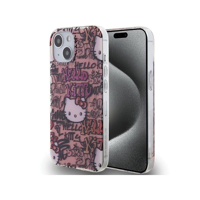 Hello Kitty iPhone 13/14/15 pink hardcase IML Tags Graffiti Hello Kitty iPhone 13/14/15 pink hardcase IML Tags Graffiti