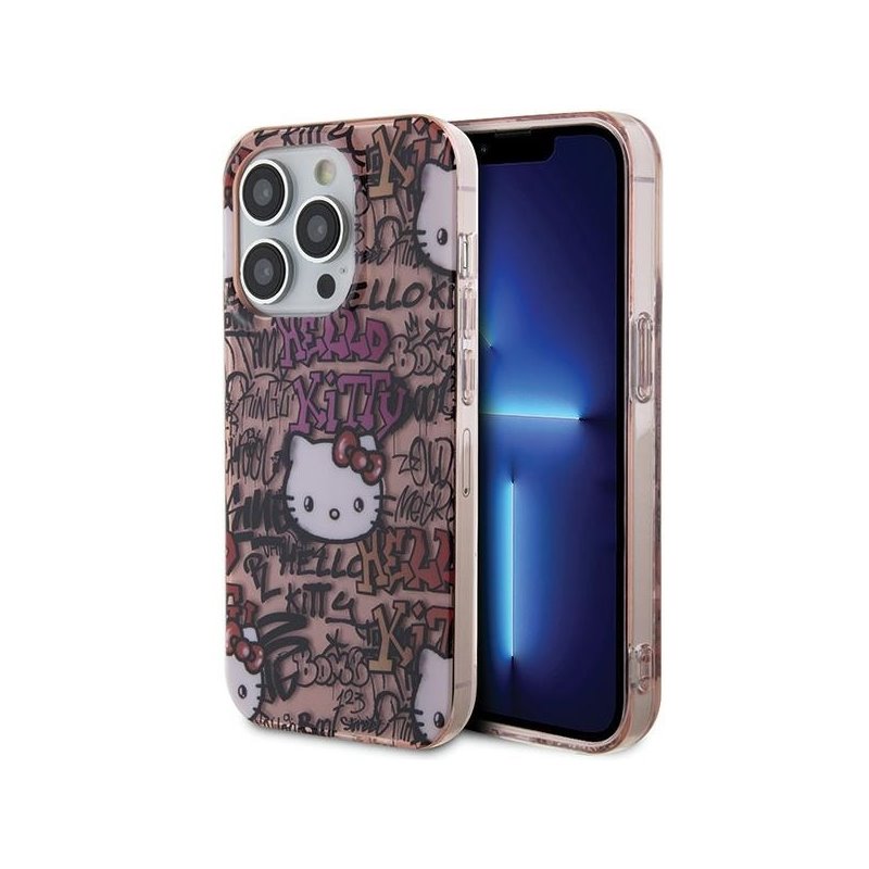 Hello Kitty iPhone 15 Pro pink hardcase IML Tags Graffiti Hello Kitty iPhone 15 Pro pink hardcase IML Tags Graffiti