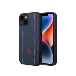 US Polo iPhone 14 Plus/15 Plus navy blue Leather Stitch