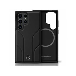 Mercedes Samsung Galaxy S25 Ultra Black Leather Debossed Lines MagSafe Case