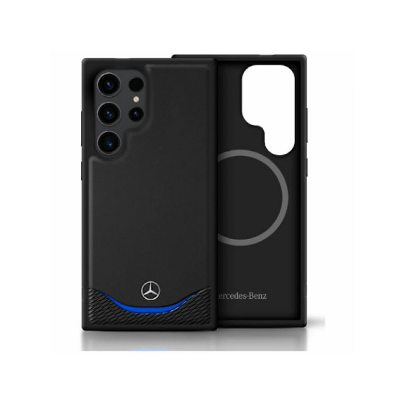Mercedes Samsung S25 Ultra Black Leather Contras. Blue Horiz. Curve MagSafe Mercedes Samsung S25 Ultra Black Leather Contras. Blue Horiz. Curve MagSafe
