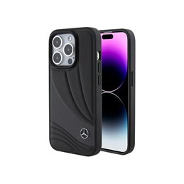 Mercedes iPhone 15 Pro Black Hardcase Leather Wave Pattern