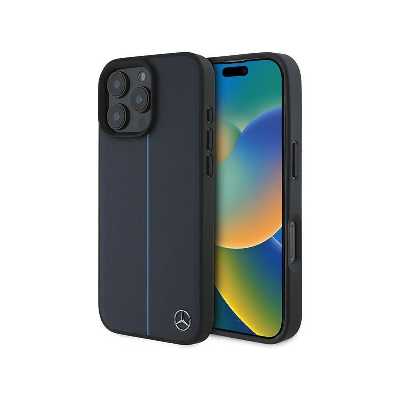 Mercedes iPhone 16 Pro Max navy hardcase MB Blue Line Leather MagSafe Mercedes iPhone 16 Pro Max navy hardcase MB Blue Line Leather MagSafe